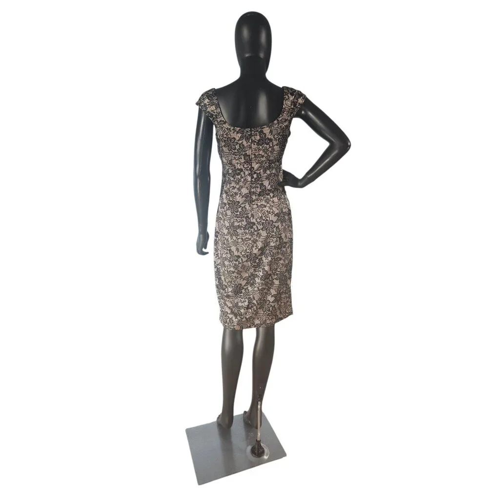 Silky Satin Lace Print Sheath Dress - Maggie London - Picture 5 of 8
